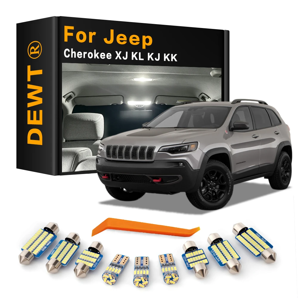 7Pcs For Jeep Cherokee KL KJ KK 2002 - 2020 2019 2018 2017 2016 2015 Car LED Interior Dome Light Kit Sunvisor Trunk Bulb Canbus