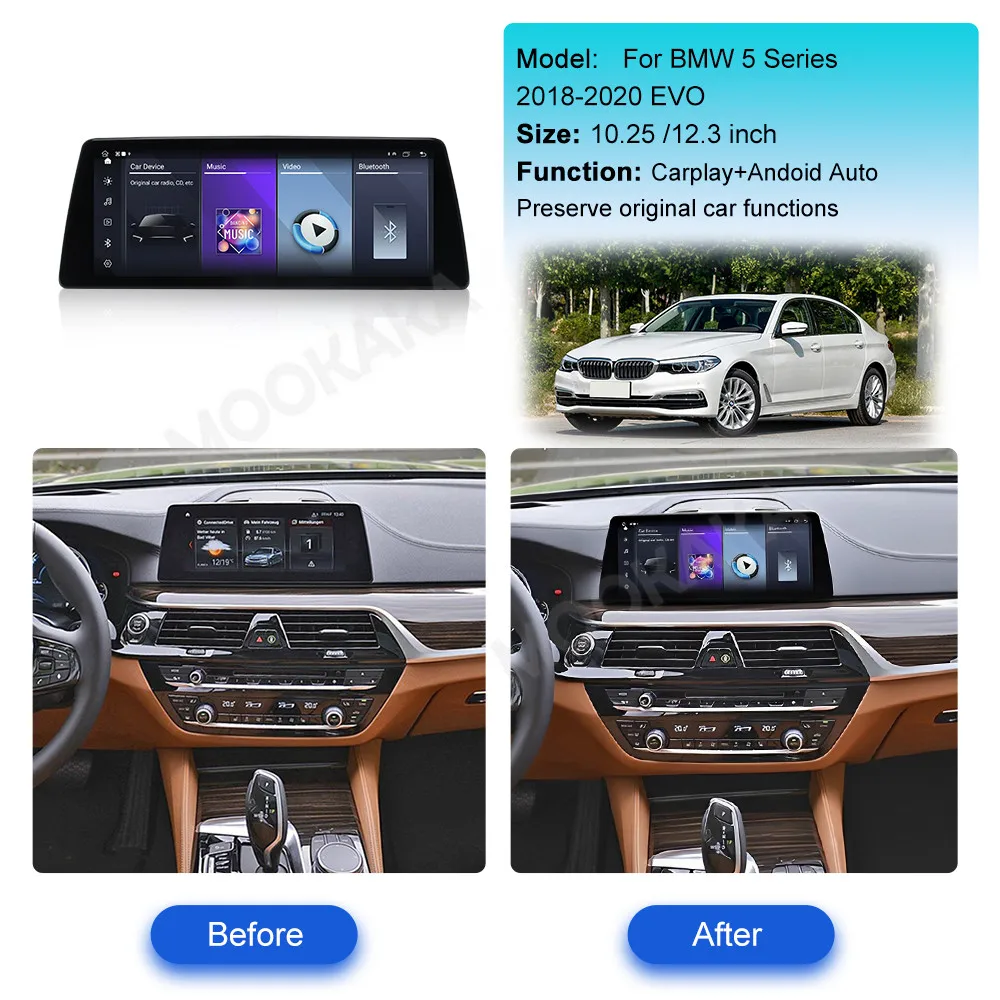 Linux System Touch Screen Wireless Carplay Multimedia With Y-tube For BMW 5 Series G30 G31 G38 2018 - 2023  Android auto Auto