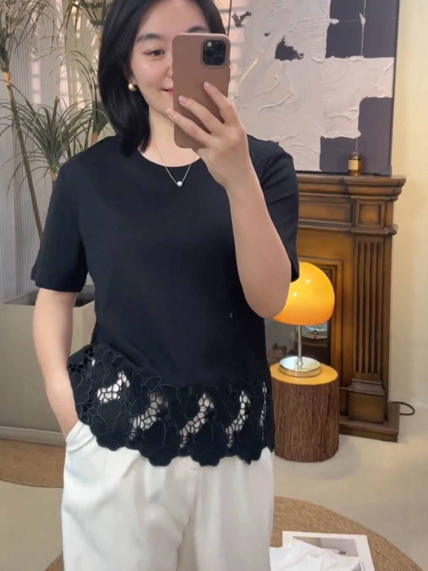 Estate Nuovo Sle Scava fuori rotondo Ne Loose Fit ort Sve T-irt Coreano Pendolarismo Sle Colore puro Base irt Faion Design