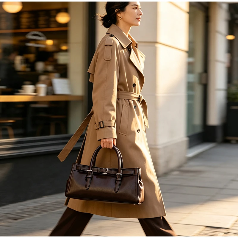 Gürtelschnallen-Verstellbare Umhängetasche, Damen Einfarbige Minimalistische Handtasche, Schwarze Vielseitige Pendler-Arbeitstasche – Detail 5