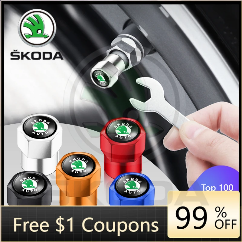 

Car Sticker 2026 New 4Pcs Car Logo Wheel Tire Valve Air Valve Stem Caps For Skoda Octavia Fabia Kamiq Kapoq Kodiaq Rapid SCALA S