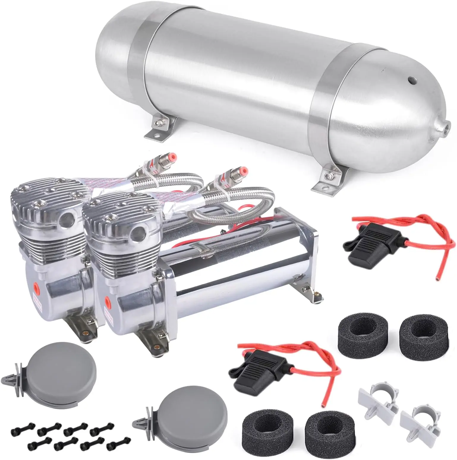 3 Gallon Aluminum Air Tank 12V Onboard System with 2PCS 200PSI Air Compressor Kit for Air Horns 1/4NPT