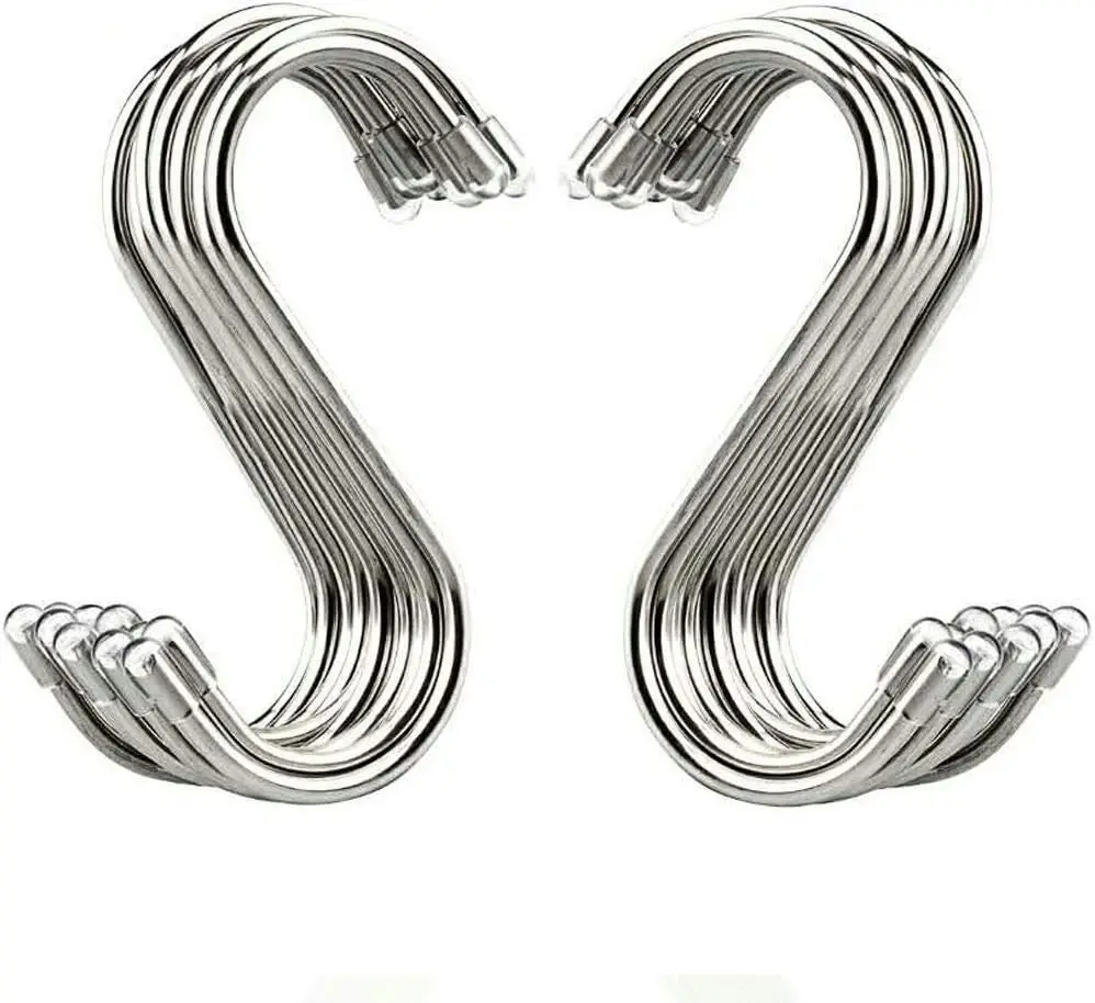 

20 Pack 3.4" S Shaped Hooks Stainless Steel Metal Hangers Hanging Hooks for Kitchen, Work Shop, Bathroom, Garden