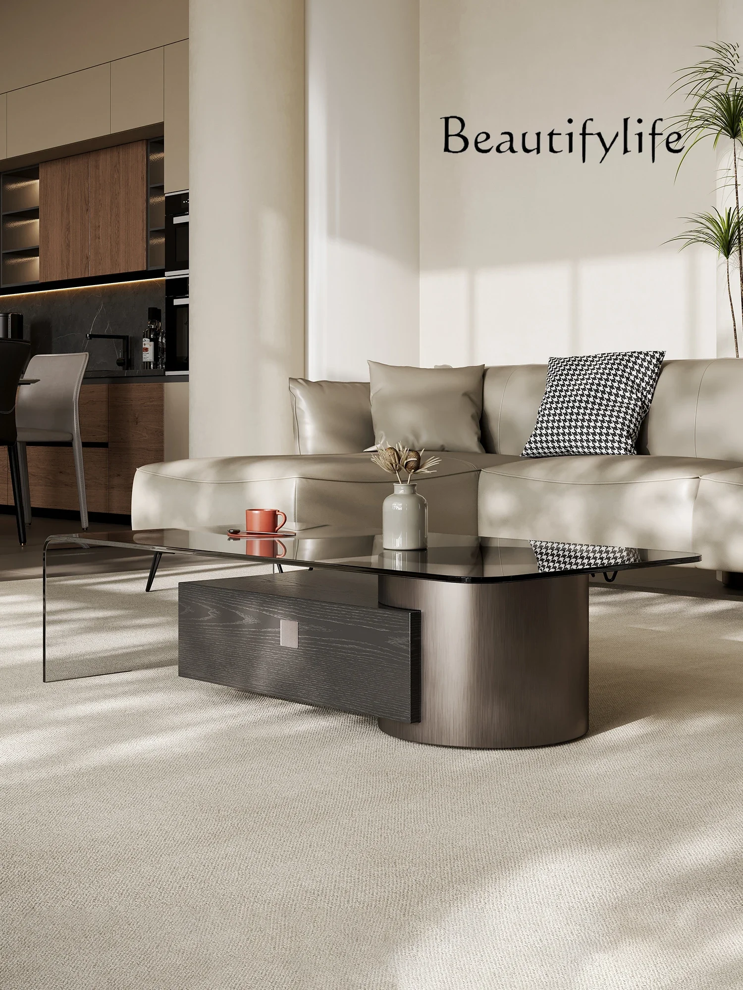 

журнальный столик Italian Retractable Coffee Table New Tempered Glass Living Room Home Light Luxury Rectangular Coffee Table