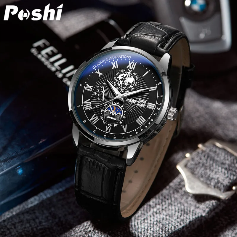 Reloj deportivo de lujo para hombre, pulsera de cuarzo con fecha de cuero luminoso, resistente al agua, 2024