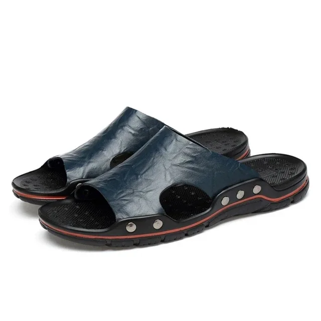 Zomer Slippers Nieuwe Mannen Sandalen Zachte Outdoor Glijbanen Hoge Kwaliteit Echt Lederen Comfortabele Strand Sandalen Outdoor Heren Schoenen