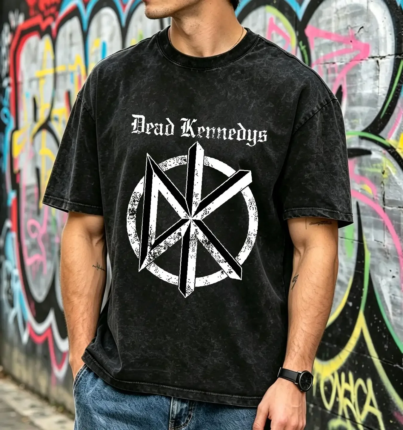 washed T Shirt Dead Kennedys Distressed Old English Logo Mens Licensed Rock Band Black long or short sleeves vintage Washed