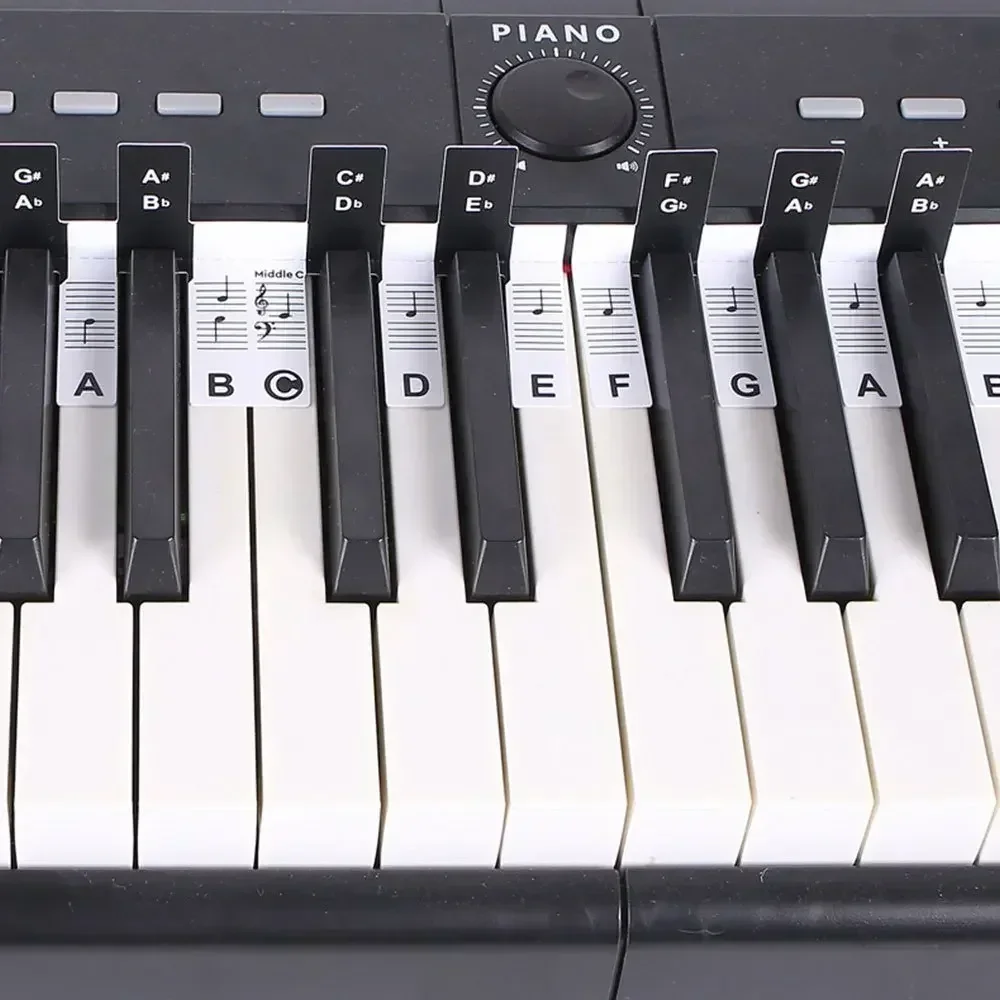 Teclado piano adesivos, 88 teclas, grande, removível, letras, notas rótulo para iniciantes