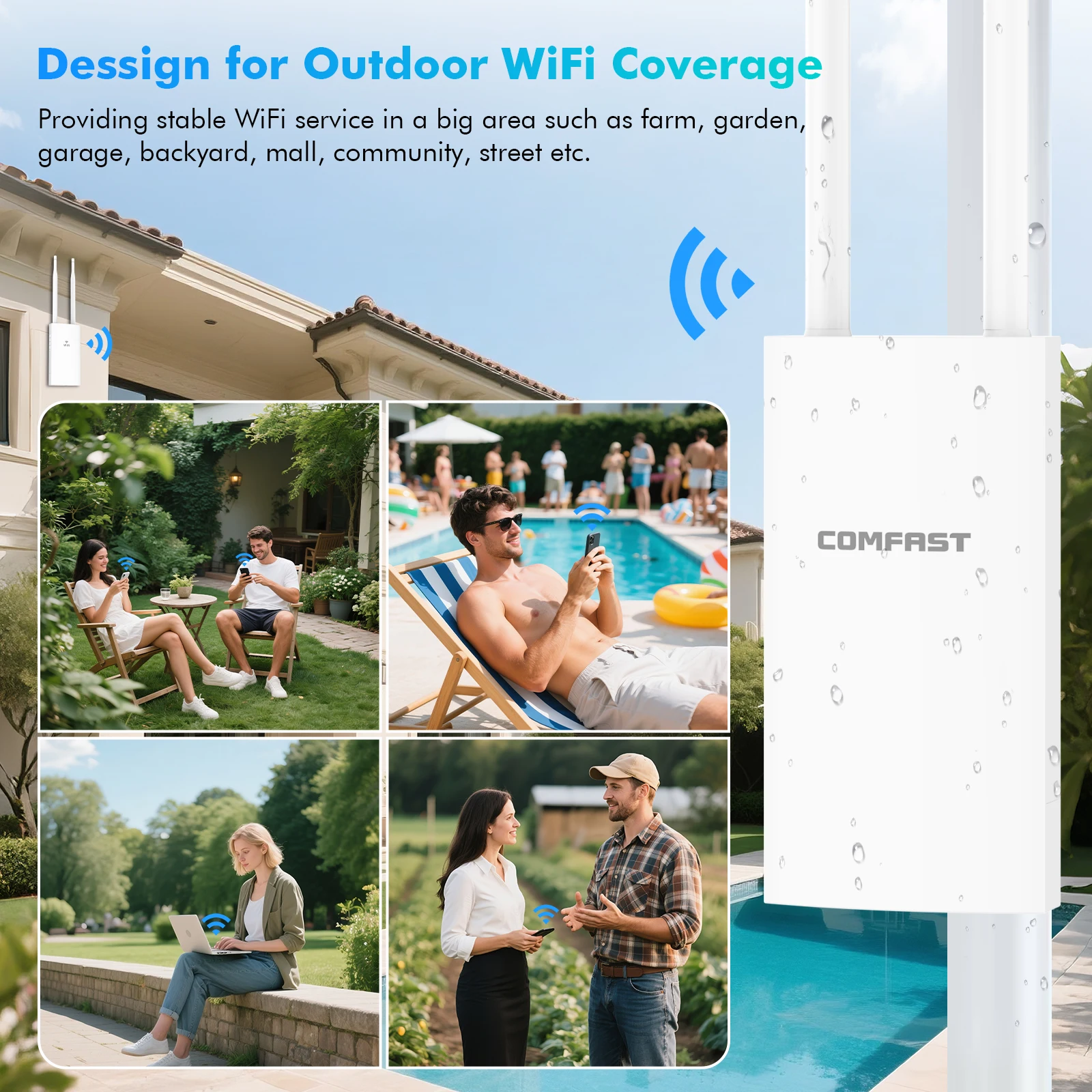 COMFAST 300/1200Mbps Outdoor Wireless AP 2.4GHz/5.8GHz High Power WiFi Access Point 5dBi Antenna 48V PoE IP66 EU/US Plug - view 6