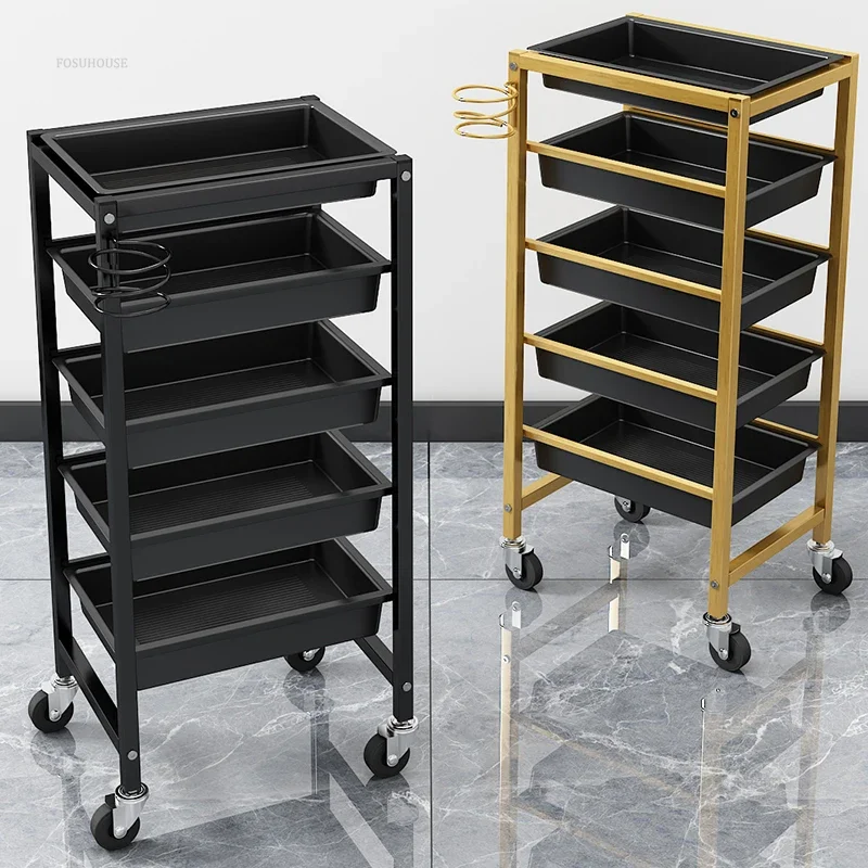 Multifunctional Beauty Trolley Rack Barber Shop Iron Salon Trolleys Beauty Salon Perm And Dye Organizer Trolley Salon Furniture