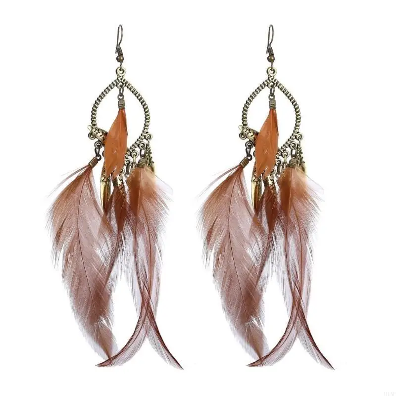 91AF Retro Dreamcatcher Beads Danglers Long Drop Earrings Bohemia