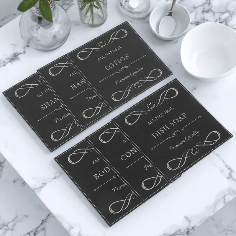 

6 Sheets PVC Waterproof Label Stickers for Bathroom Containers Self Adhesive Minimalist Design Fits Soap Shampoo Dispensers Easy