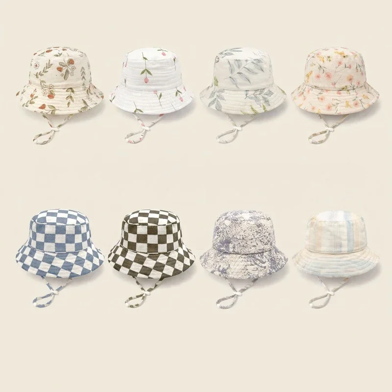 Muslin Baby Summer Hat Adjustable Kids Sun Hat 100% Cotton Children Panama Hats Infant Cap Toddler Bucket Hats 1-3Y view 5