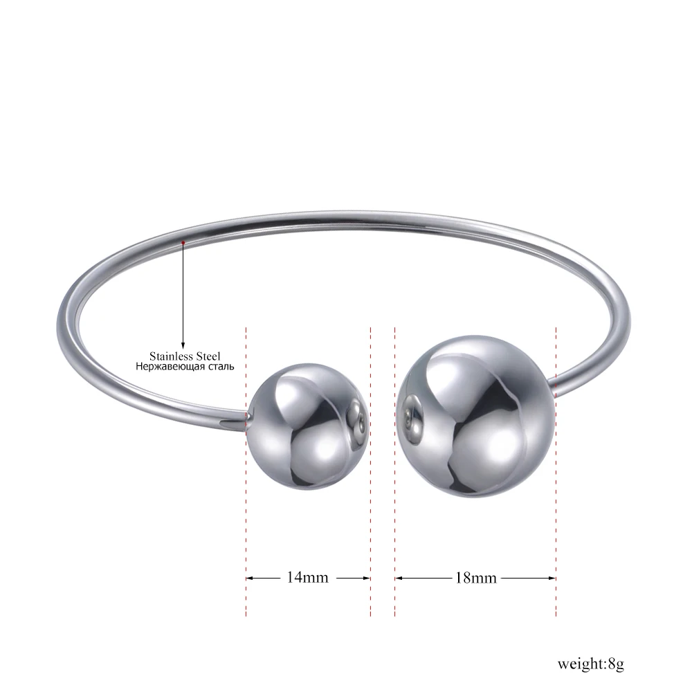 Lokaer Trendy Double Big Ball Stainless Steel Cuff Bracelet Jewelry For Women Silver Color Bracelet Bangle Valentine Gift B19009
