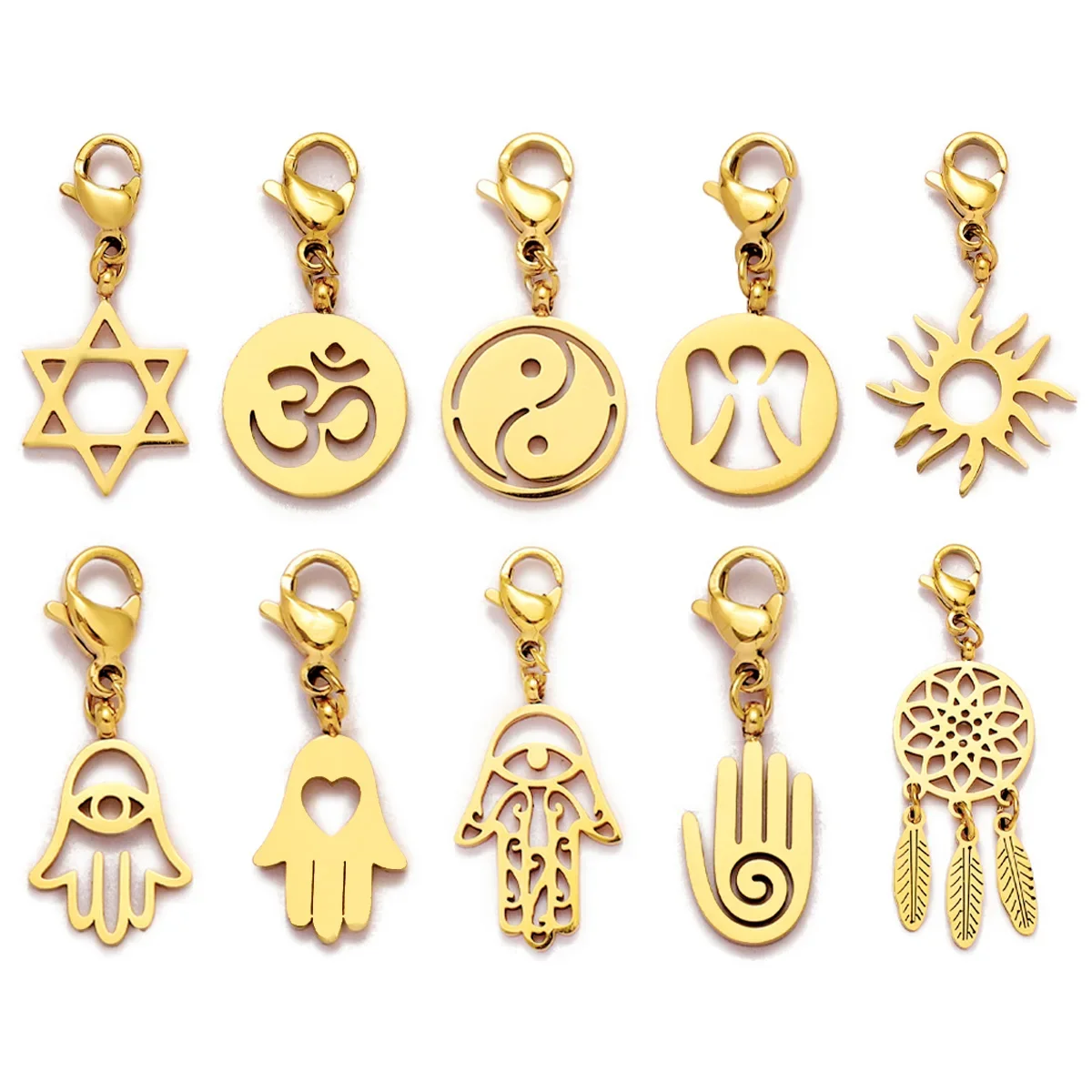 5 unids/lote lindo Hamsa mano OM Acero inoxidable Diy Jevelry hacer dijes mujeres Yinyang atrapasueños pulsera langosta colgantes