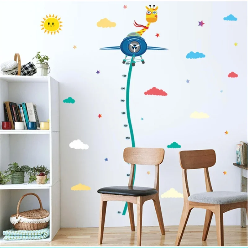 Cute Spaceship Deer Bending Height Chart Wall Stickers  For Kids Room Bedroom Height Growth Meter Sticker 50*70cm