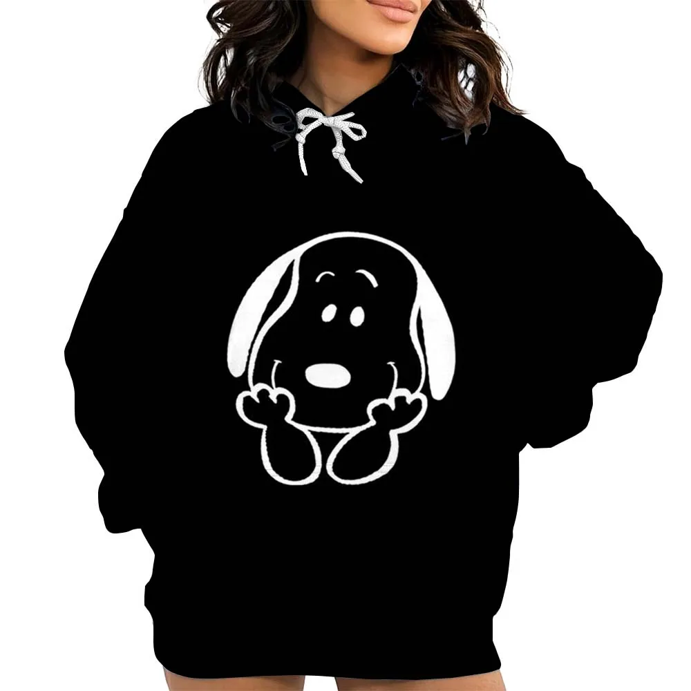 سنوبي الكرتون النساء بلوزات موضة الشارع الشهير هوديي الموسيقى عاشق هدية الكرتون سنوبي الشارع نمط المرأة البلوز هوديس #4