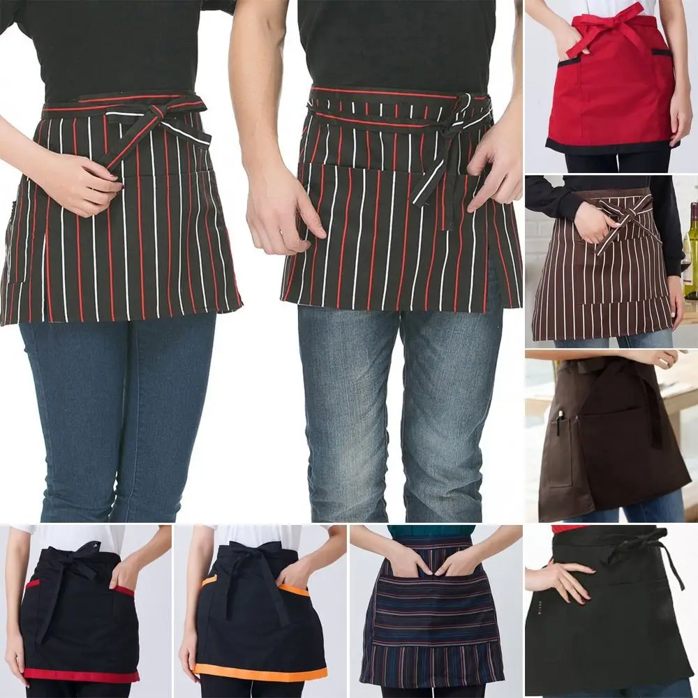 Kitchen Short Half Waist Apron Women Waitress Antifouling Work Bar Pub Cafe Cooking Men Short Waist Aprons