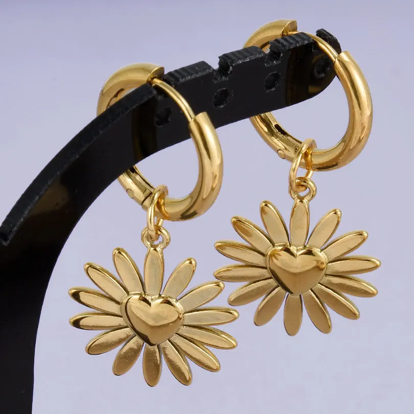 Echt vergoldet Mode Kpop Piercing Schmuck Mädchen Schleife Blume Herz Anhänger Ohrring Edelstahl Creolen für Frauen – Detail 10