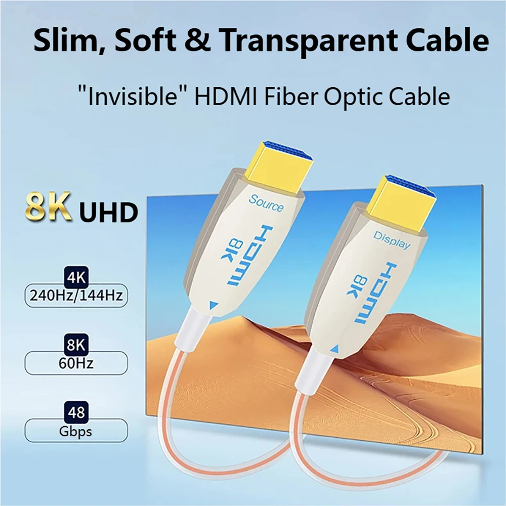 Ultra Thin 8K HDMI 2.1 Fiber Optic Cable 48Gbps 8K@60Hz 4K@240Hz Transparent Flexible Slim AOC Cable for Camera Laptop Projector view 2