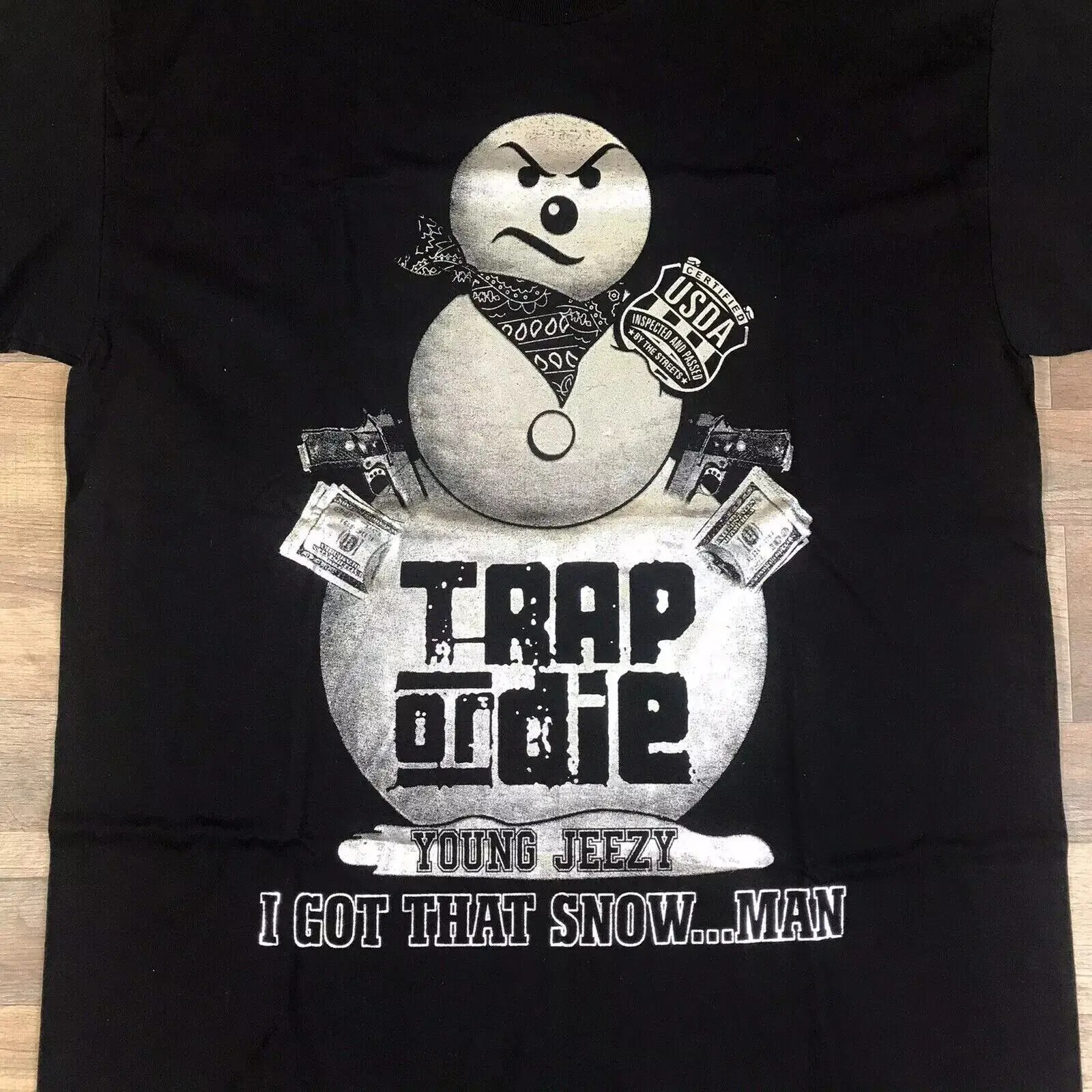 

Винтажная черная мужская футболка Young Jeezy Da Snowman Trap or Die, все размеры
