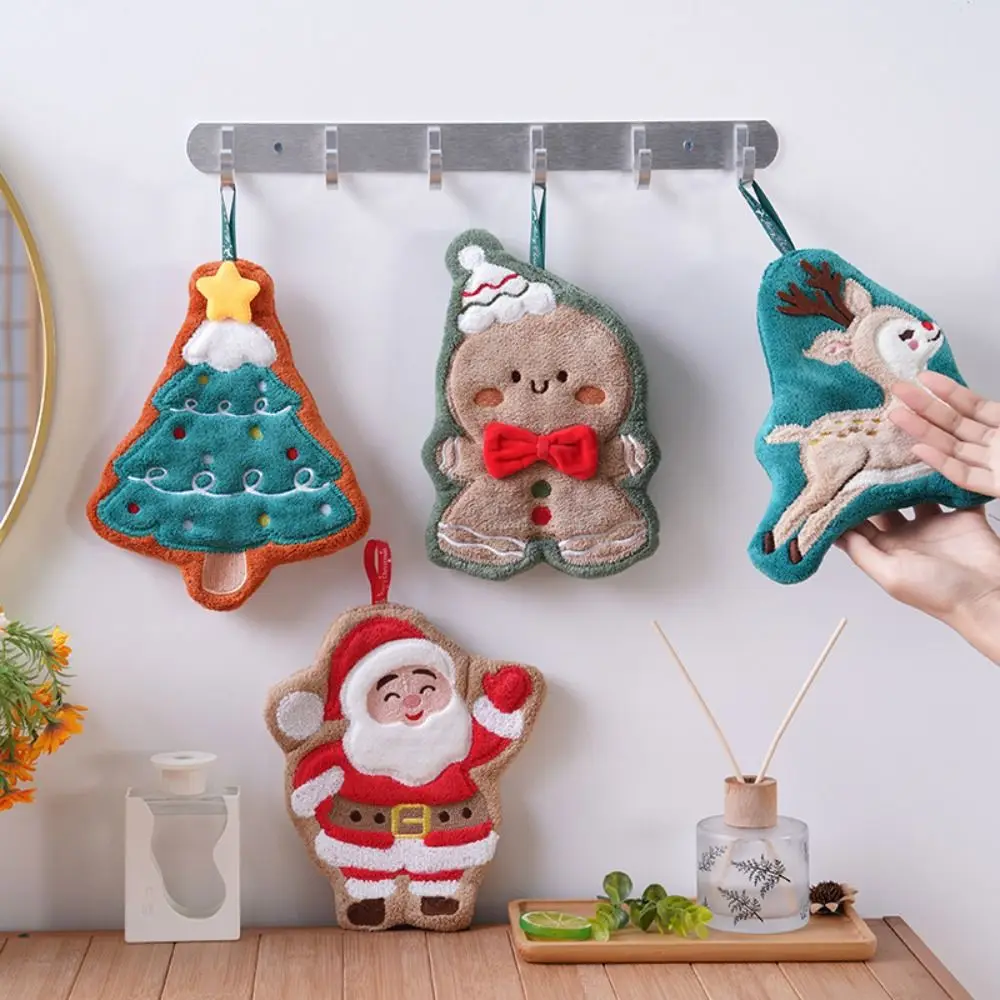 Water Absorption Christmas Hand Towels Coral Fleece Hanging Christmas Tree Handkerchiefs Quick-drying Cleaning Dishcloths