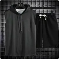 2025 summer new men's two-piece casual T-shirt and shorts set men's sports set fashionable short sleeved sports set hooded T-shi 3