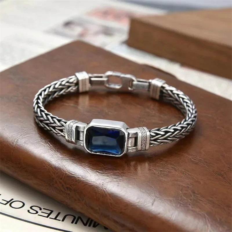 

Новый плетеный браслет из серебра S925 пробы, цепочка ручной работы в стиле ретро, голубой браслет для мужчин и женщин в стиле тайского серебра, ювелирные изделия