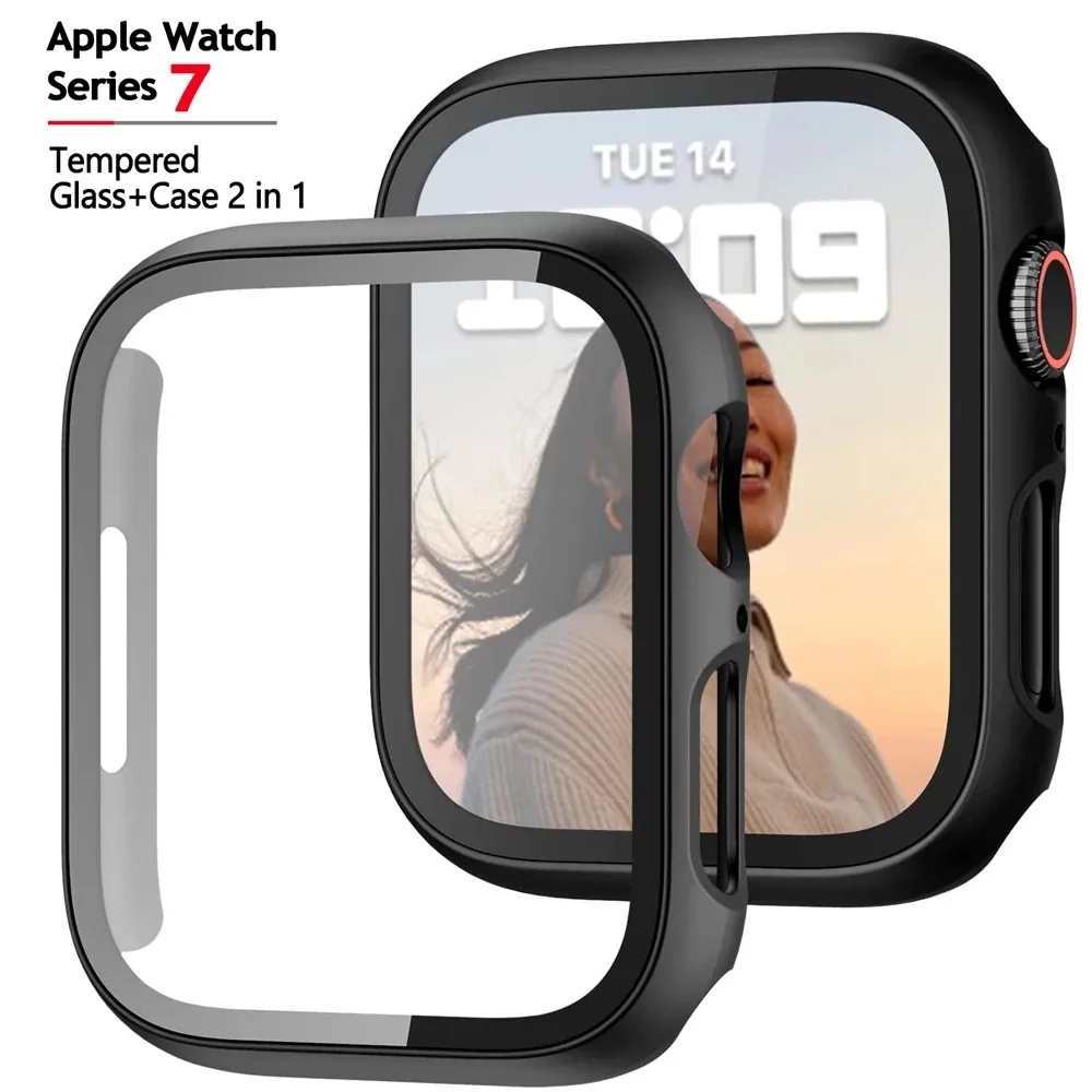 Screen Protector For Apple Watch 7 SE 6 5 4 Case 44/40/41/45mm iWatch 42mm 38mm Tempered Glass+Cover For Apple Watch Accessories