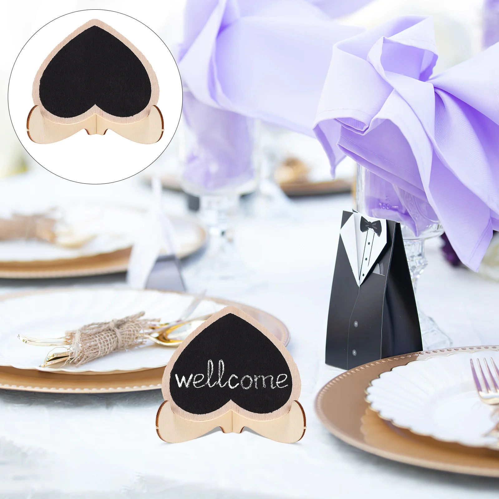 10 قطعة السبورة الخشبية على شكل قلب سبورة صغيرة لحفلات الزفاف وعيد الميلاد وقائمة الجدول رقم علامة عرض متعددة الوظائف #4