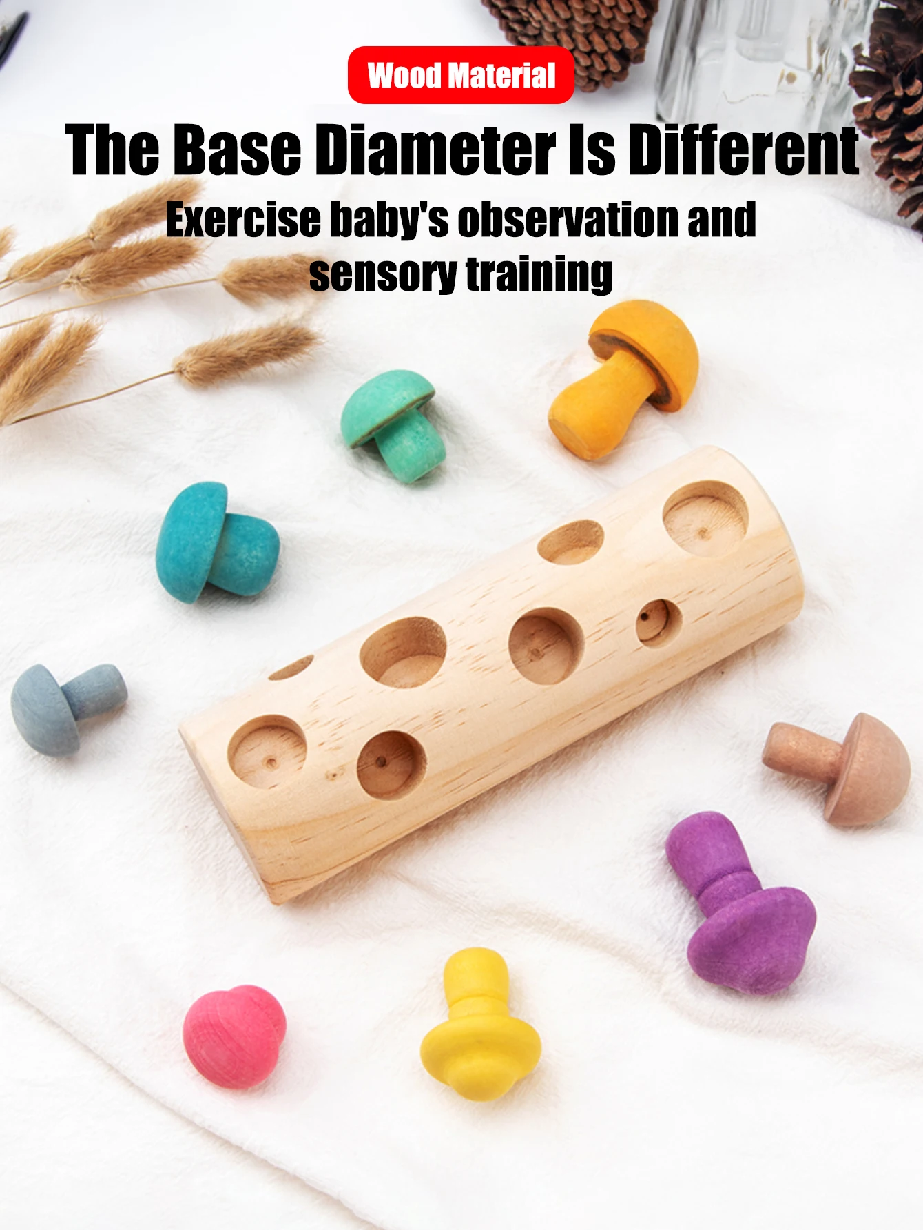 9 pezzi di giocattoli per la prima educazione dei bambini con abbinamento di colori e forme, esercizi per la raccolta dei funghi, coordinazione occhio e mano