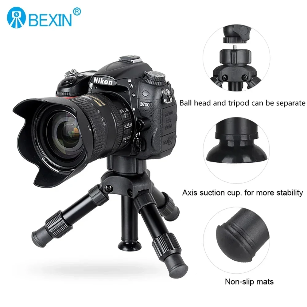 BEXIN MS02 Portable Tripode Mini Tripod Ball Head Digital SLR Camera Tabletop Stand Lightweight Desktop Phone Triangle Bracket