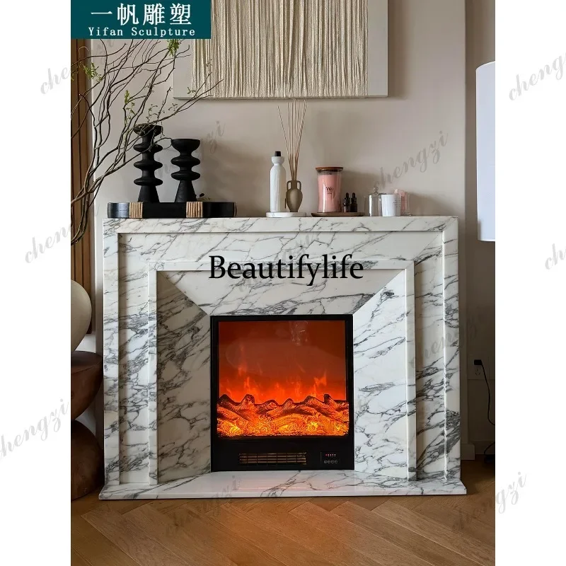 B178 Natural stone fireplace French living room American white marble fireplace decoration