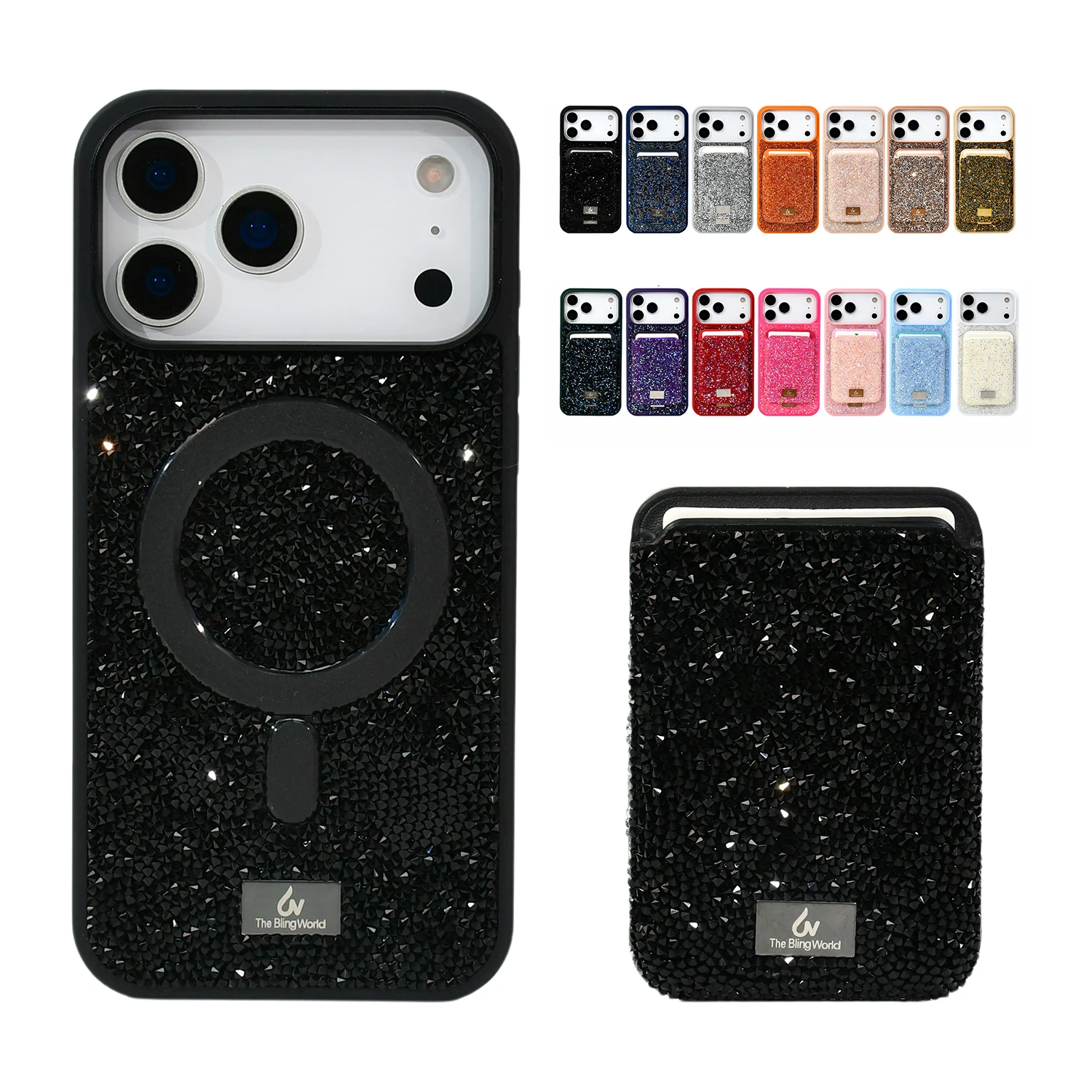 

For Iphone 17 Pro Max 17 Air 17 Pro 17 16 15 14 13 Pro Max Plus Magsafe Charging Crystal Phone Case With Diamonds Magnetic Card
