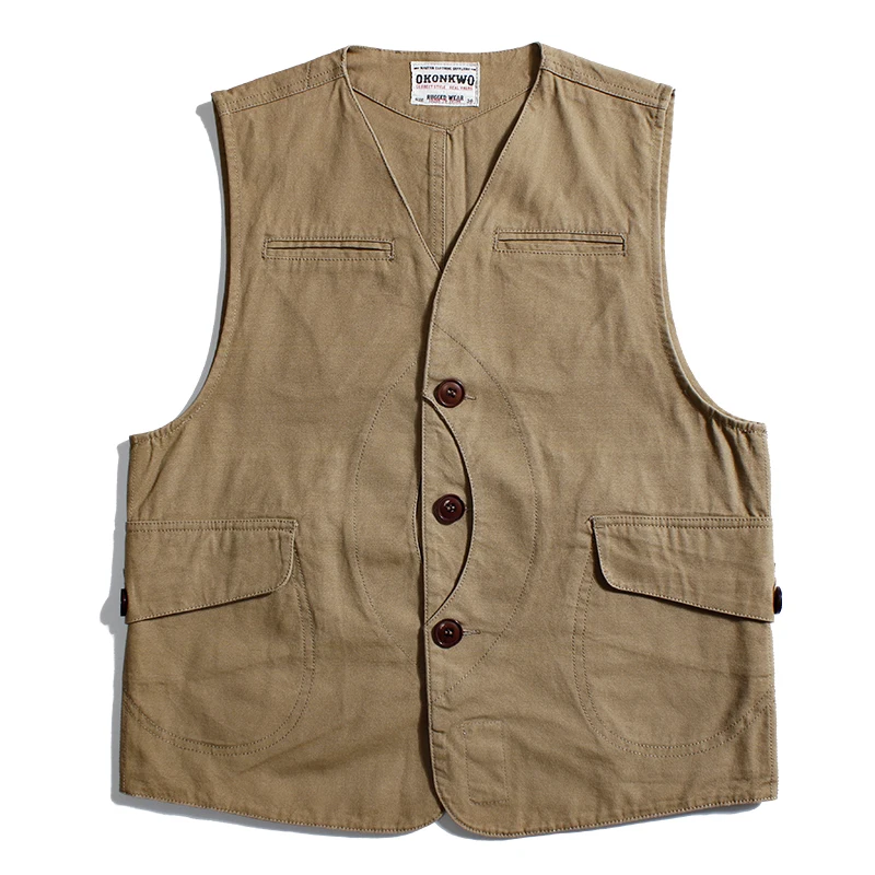 Amekaji bawełniany kombinezon myśliwski zakrzywiony nóż kamizelka wędkarska amerykańska Retro Denim wiele kieszeni codzienna odzież robocza kamizelka Outdoor Vintage