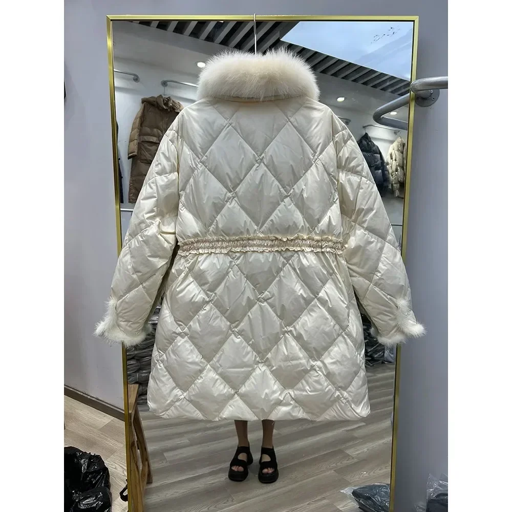 2024 New Female Loose White Duck Down Jackets Ladies  Real Fox Winter Women Winter New Down Coats Thick Warm Long Overcoats