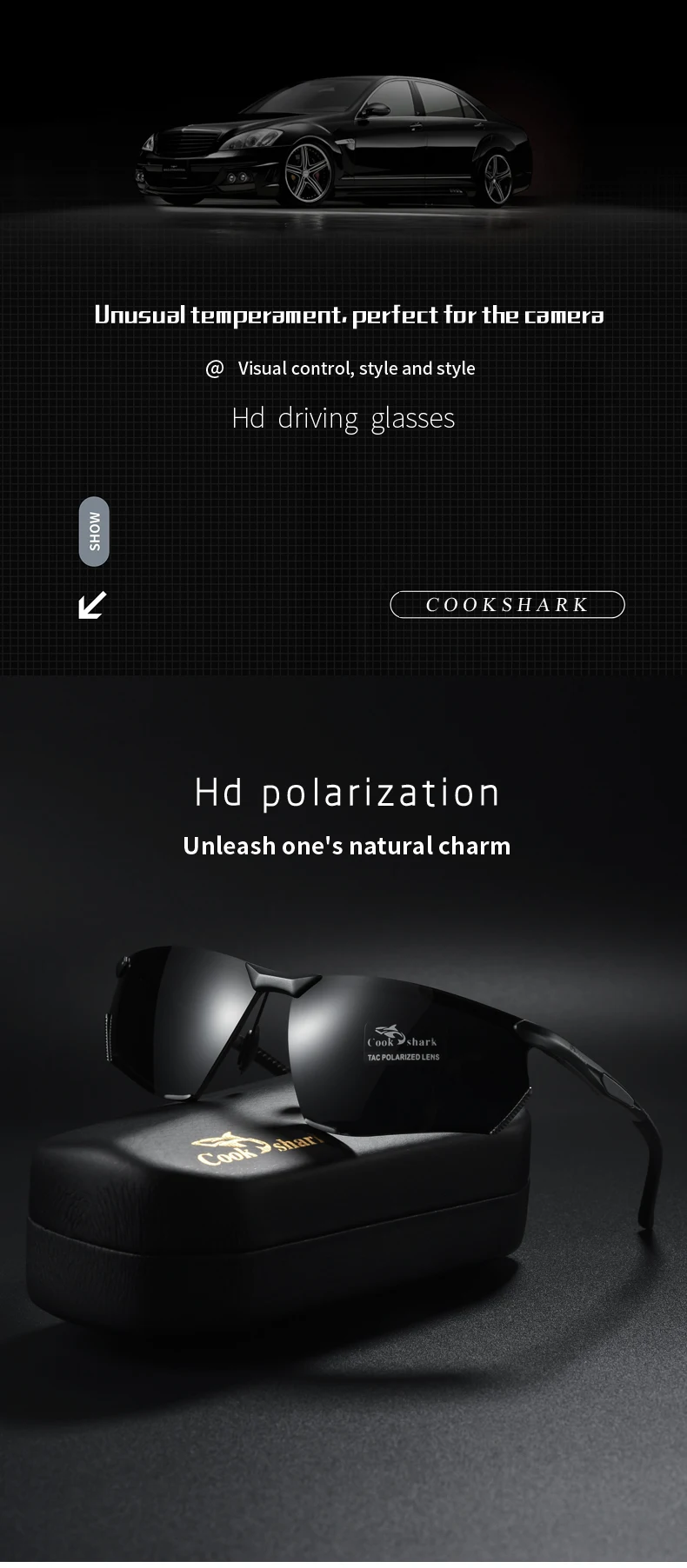 Cook Shark's neue polarisierte Outdoor-Rad-Sonnenbrille für Herren, Fahrer, farbwechselnde Brille zum Angeln, Sonnenbrillen, H – Detail 2