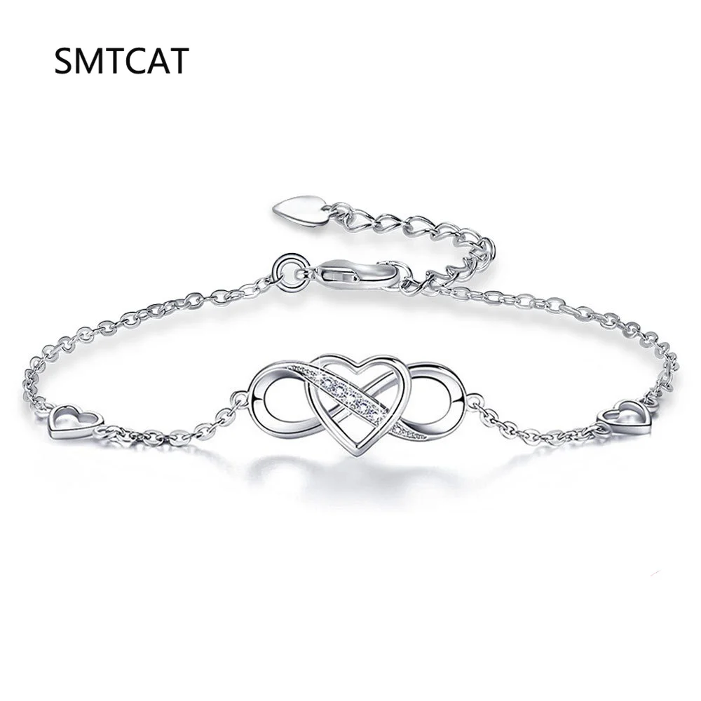 925 Sterling Silver Infinity Endless Love Symbol Heart Charm Adjustable Bracelet Pulseiras De Prata for Women Mother's Day Gift