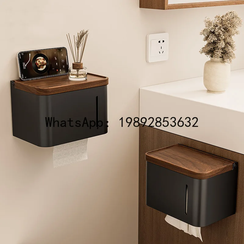ZF natural wood style walnut tissue box for bathroom, no-drill wall-mounted tissue box with a unique design