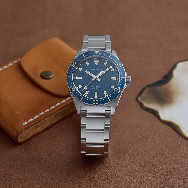 Baltany S3080 Mens Automatic Vintage Dive Watch 39mm Retro Sapphire Glowing 200M Waterproof Ocean Swimming Steel Bracelet Dress