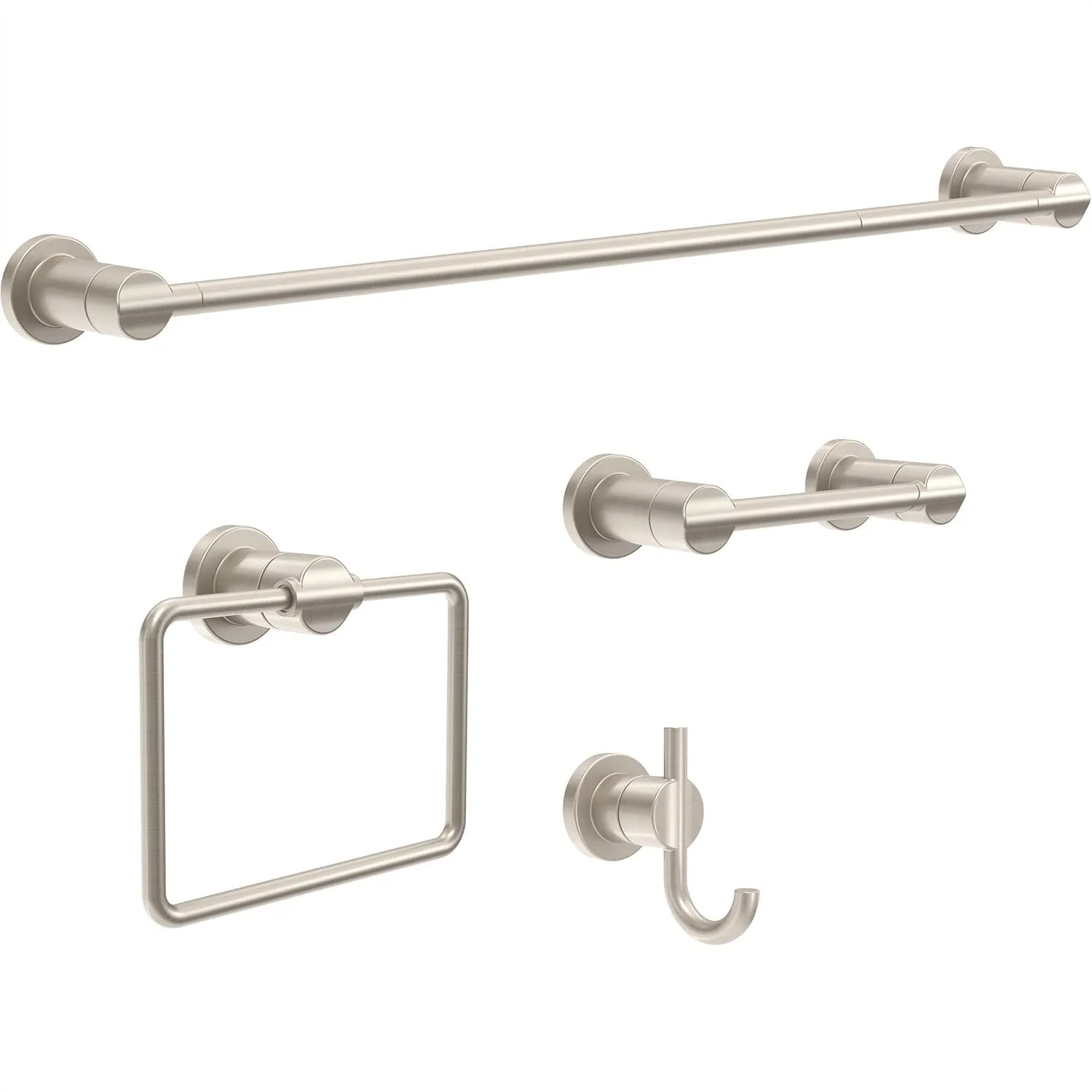 

4-Piece Bath Hardware Set with Towel Bar 18-24 in., Toilet Paper Holder, Towel Ring & Hook in Brushed Nickel