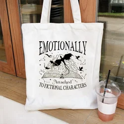 Emotionally Attached To Fictional Ladies tote bag Fantasy Book Fourth Wing Tote Bags HandBag Vintage Dragon Rider Book Lover Bag