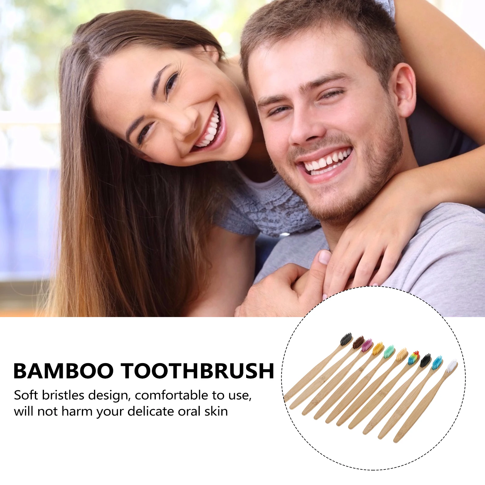 

10Pcs Bamboo Toothbrush Soft Bristles Long Handle Durable Adults Teeth Cleaning Homestay Bamboo Toothbrush