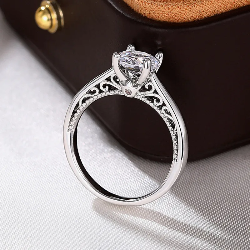 925 فضة 4 مخلب إعداد مكعب حلقات زركونيا اكسسوارات الزفاف الفاخرة للنساء فضية اللون مجوهرات عالية الجودة