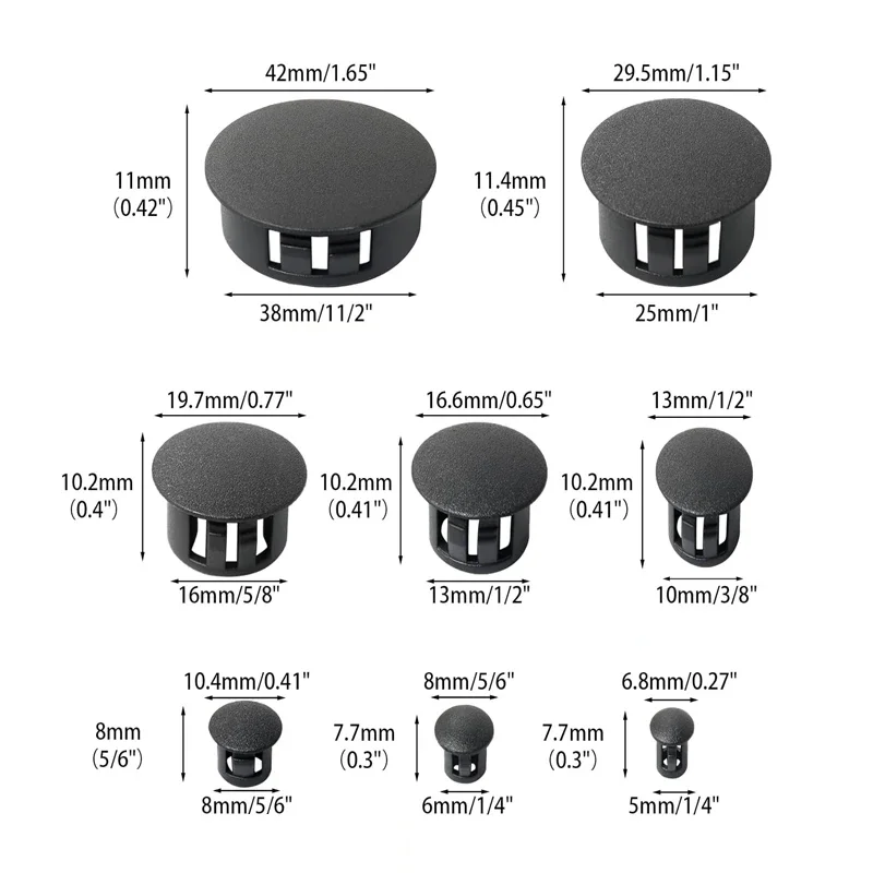 Tapón de agujero de plástico de 10-100p, tapa a presión, tapones de nailon, tapas antipolvo, cabeza plana, Agujero exclusivo, uso para caja de mesa,