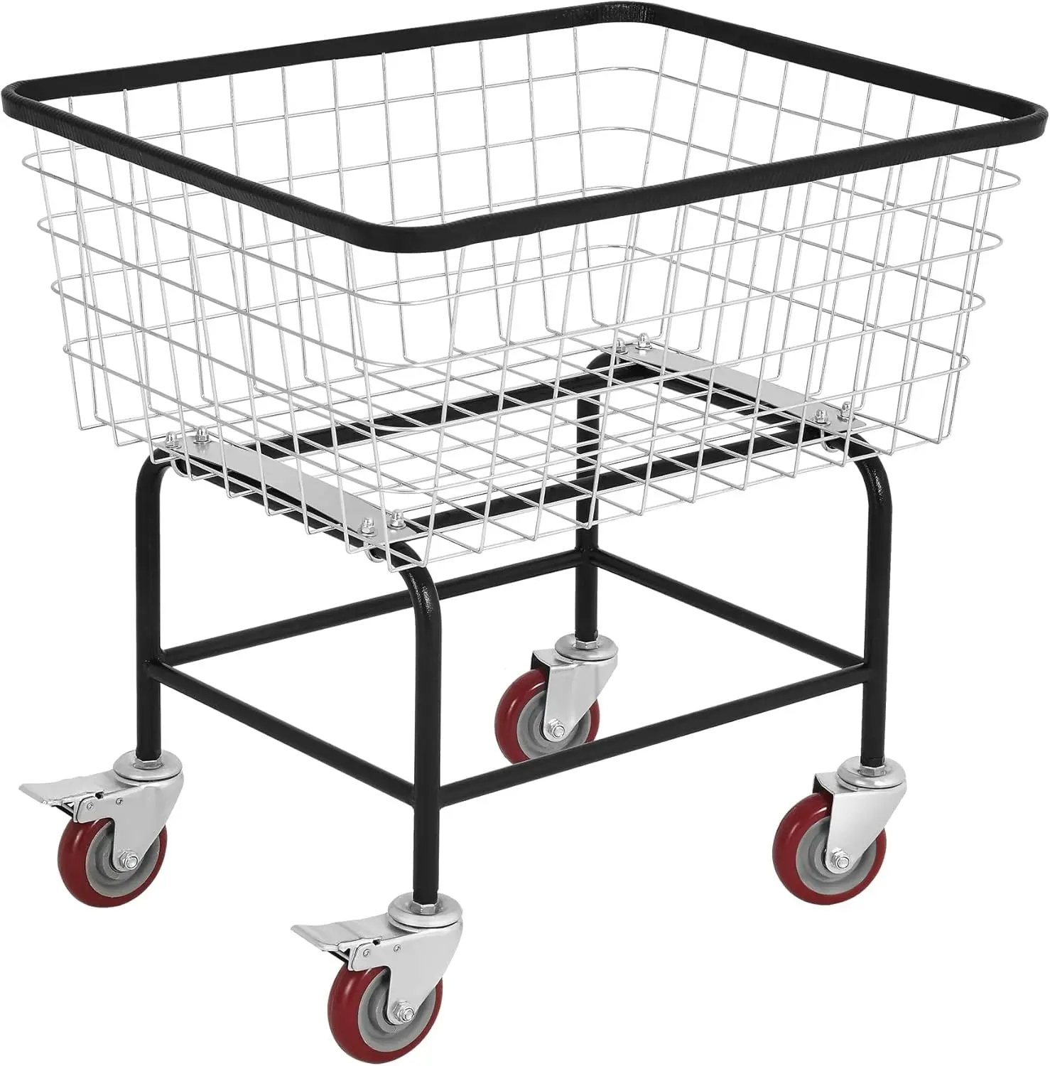 Wire Laundry Cart 4.5 Bushel, Rolling Laundry Basket with Wheels, Metal Commercial Wire Laundry Basket Cart with Galvanized Fini