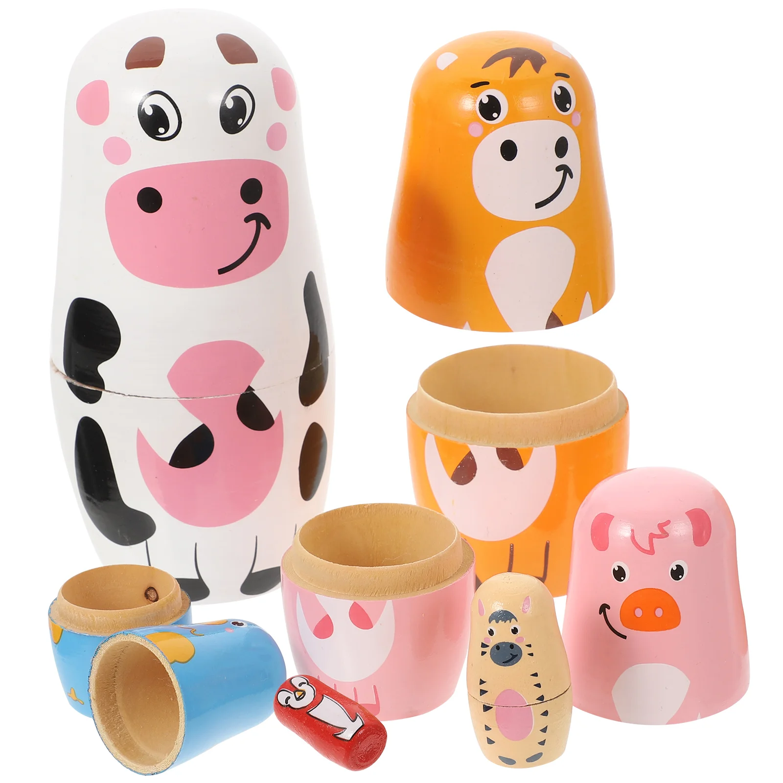 5 Pcs Matryoshka Unique Dolls Animals Nesting Russian Children's Toys Kids Playthings Wooden Cartoon