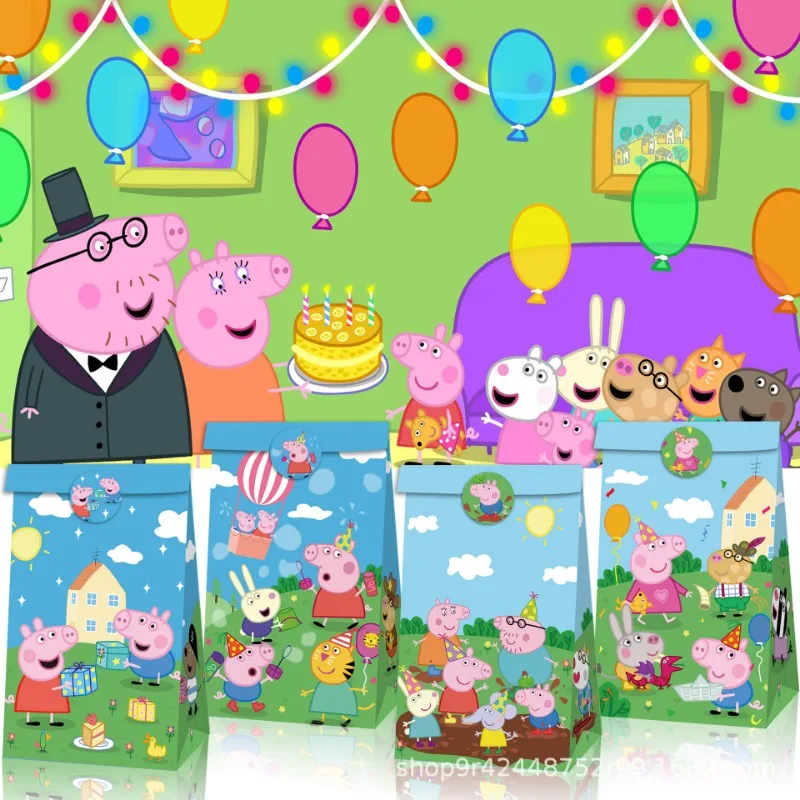 2024 New Anime Peppa Pig Creative Cute Candy Gift Bag Christmas Birthday Party Candy Popcorn Festival Gift Packaging Paper Bag