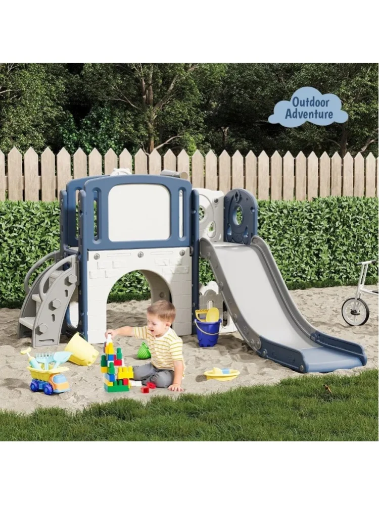 8-in-1 Kleinkind-Rutschenspielset für drinnen und draußen, Kinderspielplatz-Set mit Rutsche, Klettergerüst, Basketballkorb und Tunnel