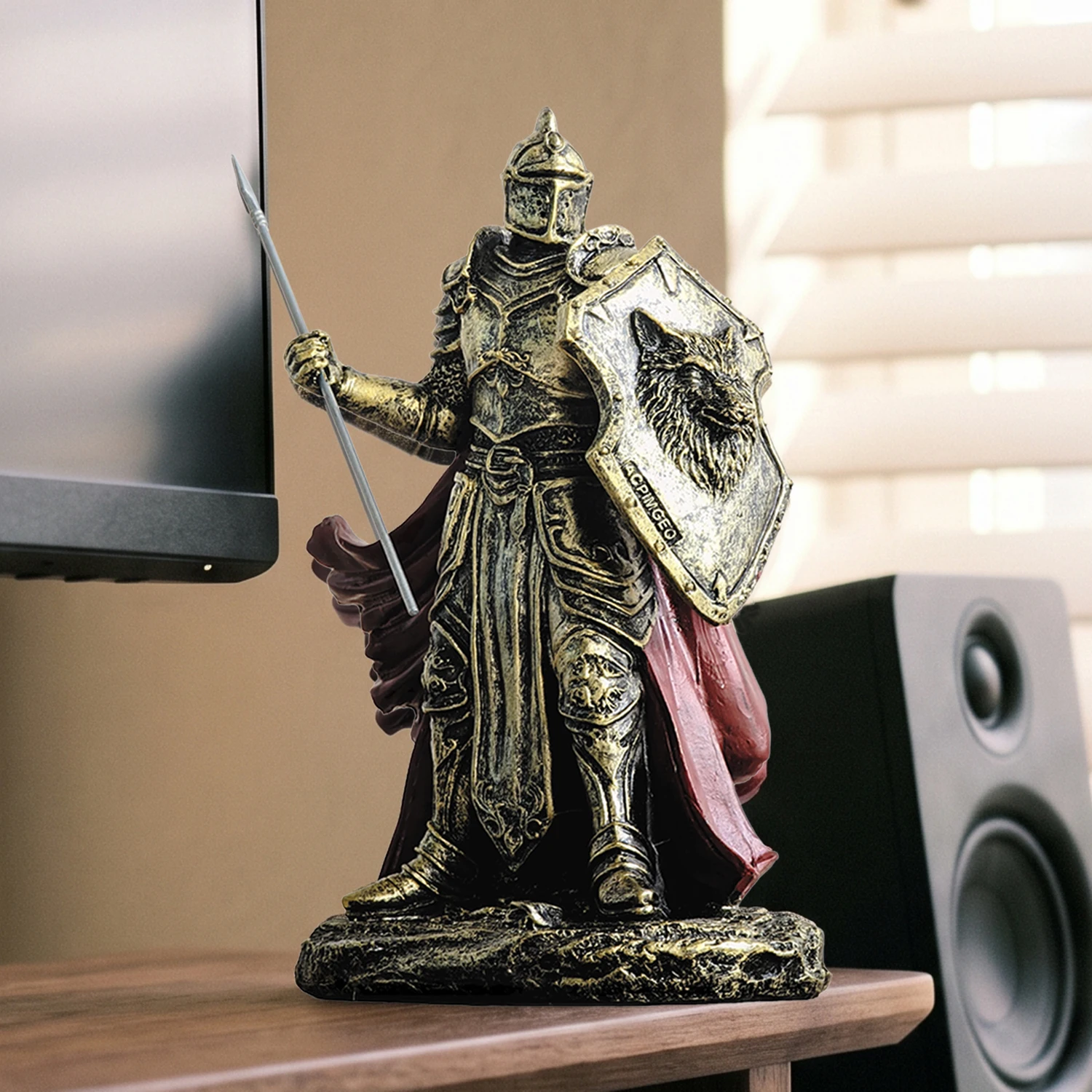 Medieval Knight Statue Resin Armor Warrior Figurine Gothic European Soldier Sculpture Desktop Decor Gift for Men History Decor